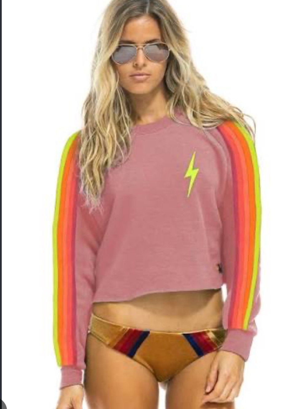 Aviator Nation Bolt Pink Rose Cropped Crew Sweatshirt Size S, pants separate